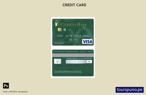listo para imprimir plantilla de tarjeta verde de visa de Guyana Citizens Bank